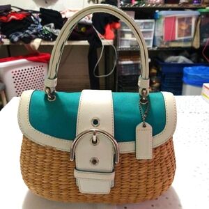 Coach straw woven top handle purse